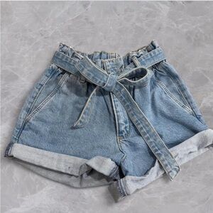 Denim High-Waisted Women Shorts with Belt